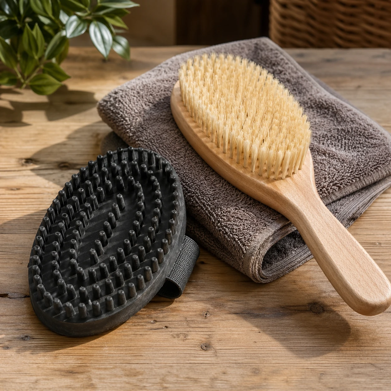 3 short hair brushes mitt bristle brush