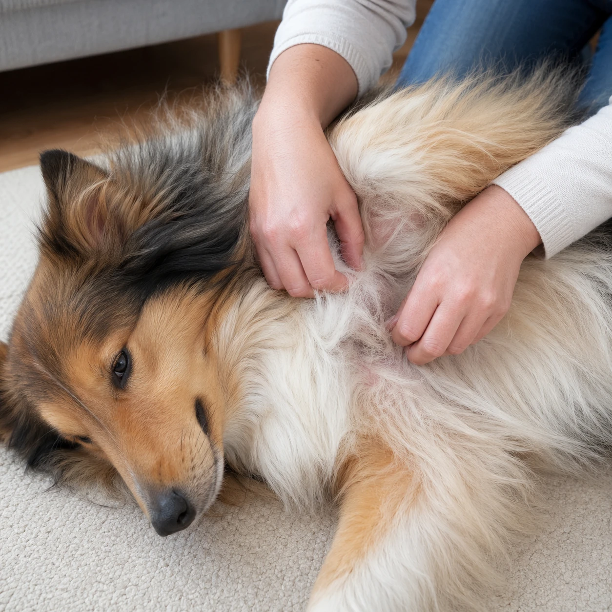 7 long haired dog chest checking hair