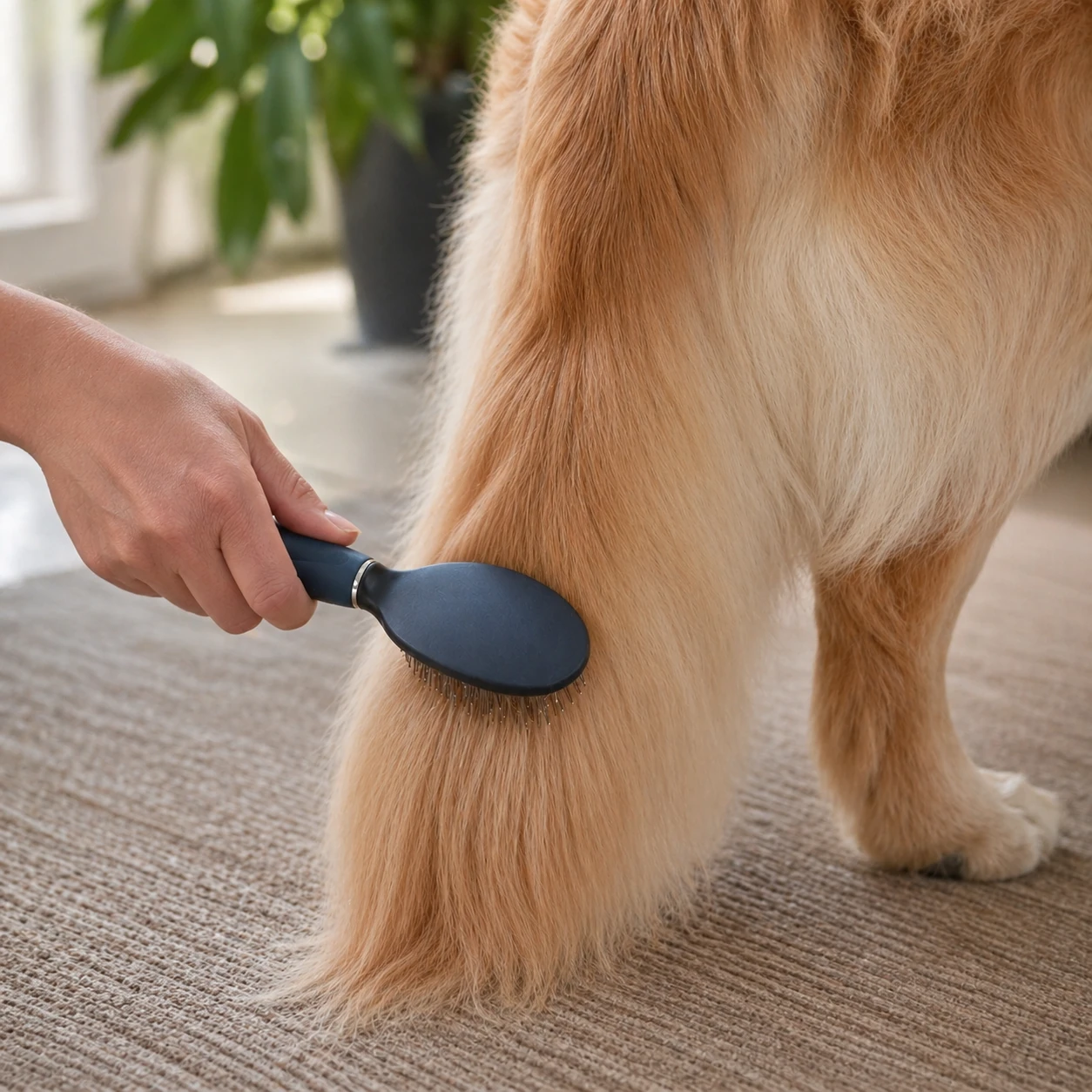 9 brushing long haired dog tail