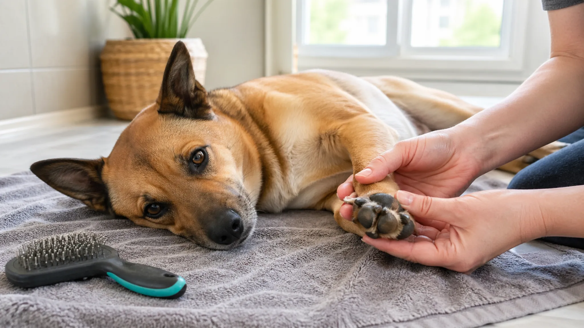 dog checking paw