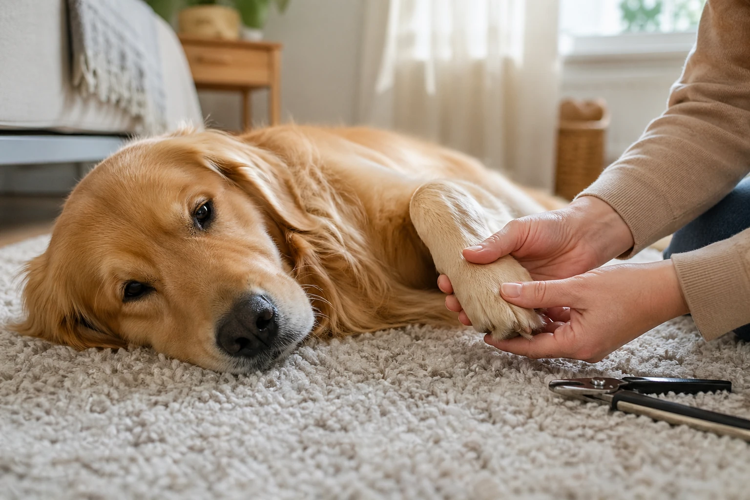 calm dog paw handling before nail trim