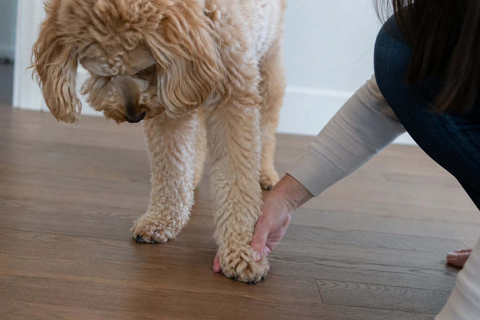 checking dog nail needs trimming