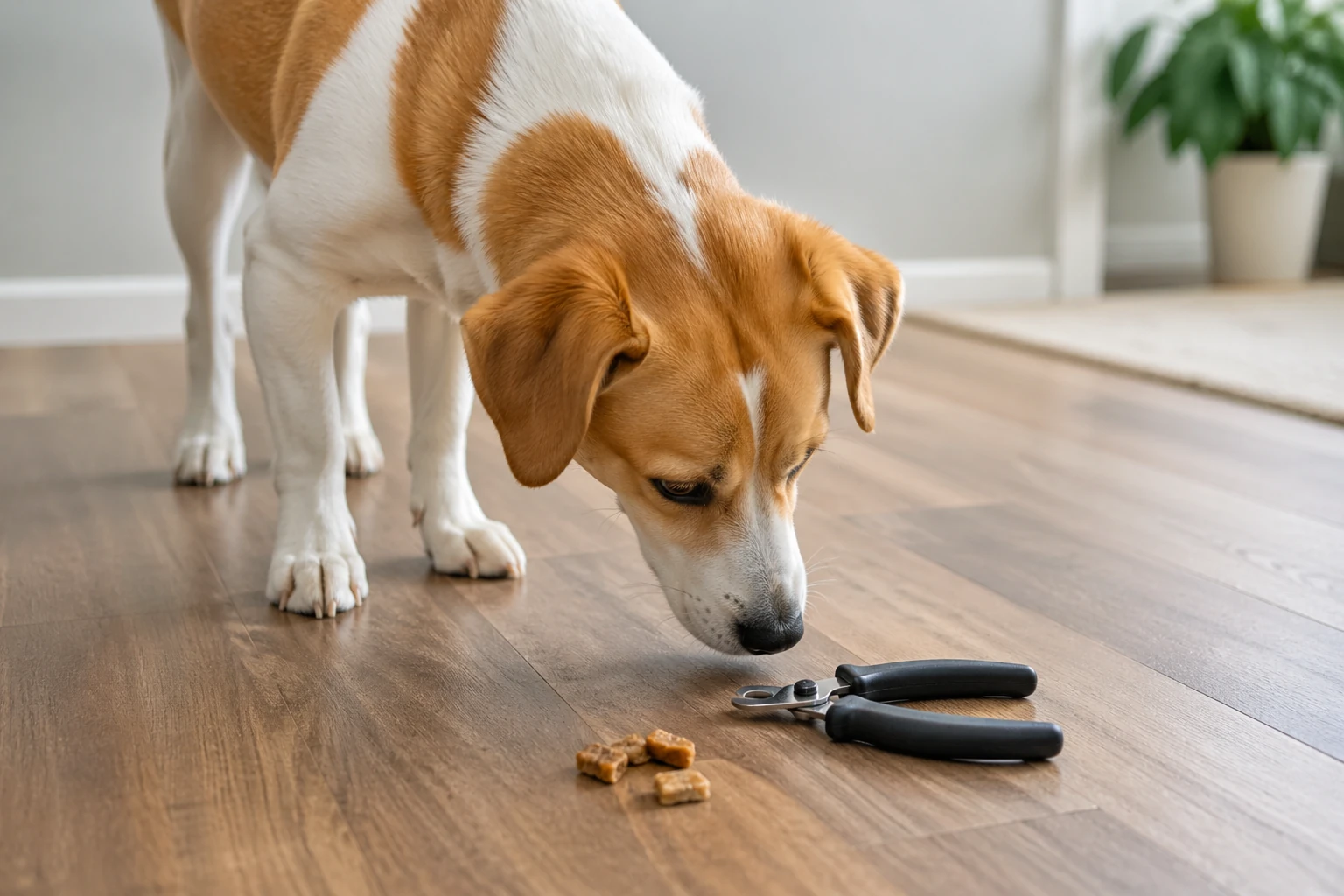 dog sniffing nail clippers