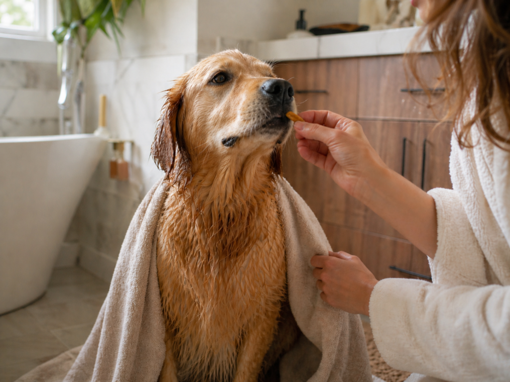 dry and reward dog bath