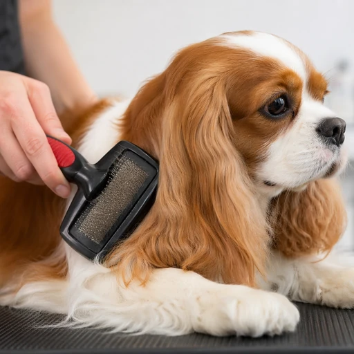medium silky coat dog brushing